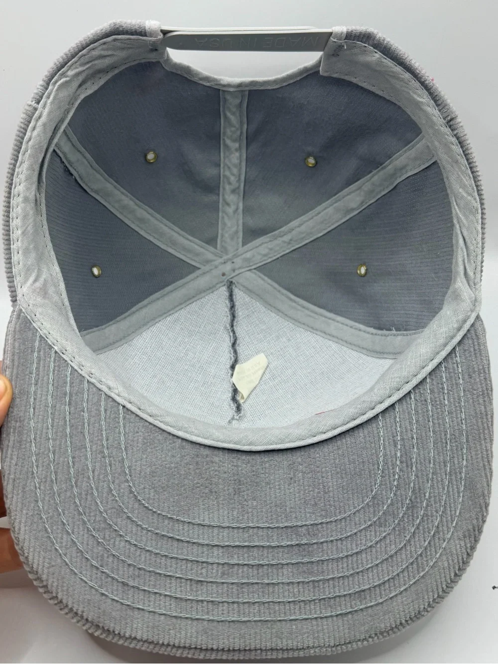 Vintage Morton Buildings Gray Corduroy USA Made Size-A-just SnapBack Cap